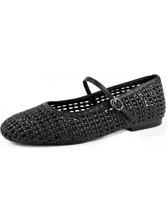 Shoes - Women's Ballet Flats Faux Leather Black Mary Jane with Buckle Strap Shoes